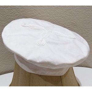 Vintage 50s Beret Tam Sailor Cap Celtic Knot Soutache White Cotton Hat VTG 1950s